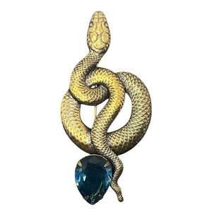 Sadie Green snake reptile gold tone blue stone brooch pin